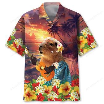 Funny Cappybara Guitar Hawaiian Shirt | Newhawaiianshirts UK