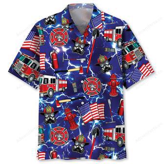 Funny Firefighter Blue Hawaiian Shirt | Newhawaiianshirts UK