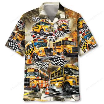 Funny School Bus Drag Racing Hawaiian Shirt | Newhawaiianshirts UK