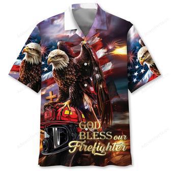 God Bless Our Firefighter Hawaiian Shirt | Newhawaiianshirts AU