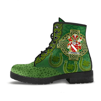 Howard Irish Family Crest Leather Boots Ireland Celtic Cross - Monsterry