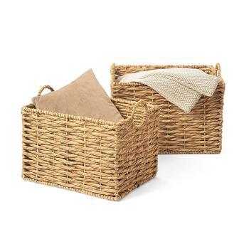 Set of 2 Wicker Storage Baskets for Blankets with Handles | Rusticozy