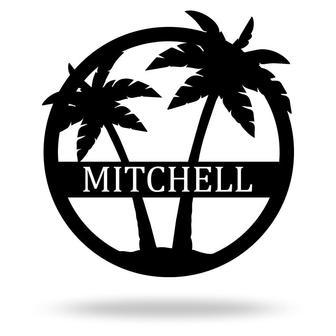 Personalized Palm Trees Metal Monogram Sign for Beach House Decor | Familywalldecor UK