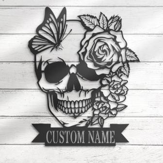 Personalized Halloween Metal Sign with Colorful Sugar Skull Design | Familywalldecor CA