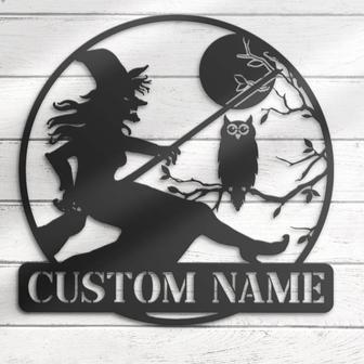 Custom Halloween Metal Sign with Witch and Owl for Home Décor | Familywalldecor CA