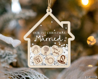 First Christmas Married Ornament Acrylic Wood Just Married Christmas Ornament - Monsterry