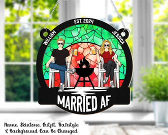 Married Af Husband And Wife Personalized Window Hanging Suncatcher Ornament Wedding Gift - Monsterry
