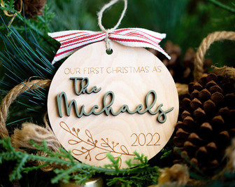 Personalized First Christmas Married Ornament Engagement Wood Christmas Ornament - Monsterry