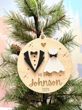 Personalized First Christmas Married Ornament Wedding Wood Christmas Ornament - Monsterry