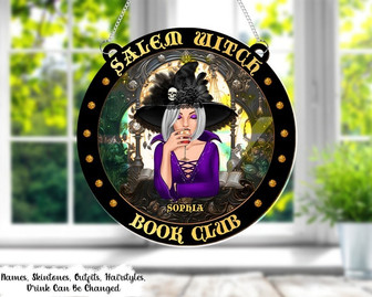 Salem Witch Book Club Halloween Personalized Window Hanging Suncatcher Bookish Gifts Home Decor - Monsterry