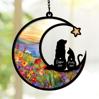 Personalized Loss Of Pet Sympathy Gift Dog And Cat Memorial Gift Couple Pet On Moon - Monsterry