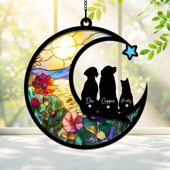 Personalized Loss Of Pet Sympathy Gift Dog And Cat Memorial Gift Couple Pet On Moon - Monsterry