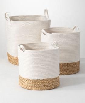 Decorative Round Jute and Cotton Basket for Home Storage | Rusticozy