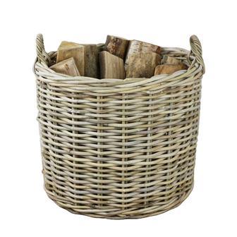 Stylish Grey & Buff Rattan Wicker Log Basket for Storage | Rusticozy