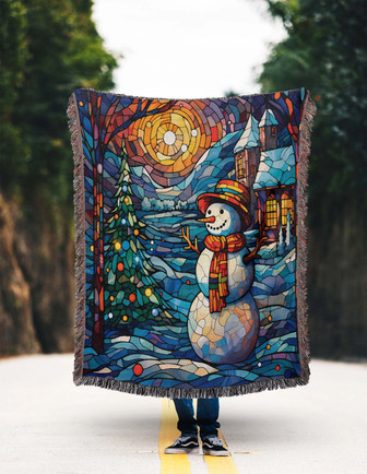 Christmas Snowman Woven Blanket, Christmas and Dark Cottagecore Decor Christmas Gifts - Monsterry