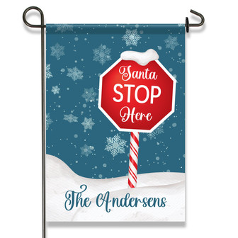 Personalized Santa Stop Here Garden Flag, Christmas Garden Flag for Kids, Christmas Decor - Monsterry