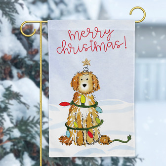 Poodle Dog Garden Flag, Festive Merry Christmas Doodle Garden Flag, Holiday Labradoodle - Monsterry