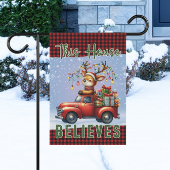 Reindeer Garden Flag, This House Believe Vintage Truck Flag Holiday Decor Gift - Monsterry