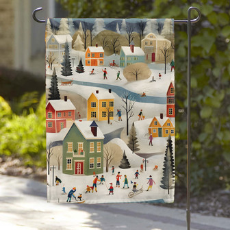 Retro Christmas In Town Garden Flag, et's It Snow Flag, Seasons Greetings Lawn Yard - Monsterry