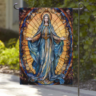 Virgin Mary Stained Glass Garden Flag, Mother Mary Garden Flag, Catholic Garden Flag - Monsterry