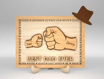 Personalized Dad And Kid Fist Bump Layer Wood Sign Father's Day Gift | Familywalldecor UK