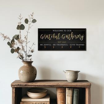 Grateful Gathering Key Holder, Personalized Gratitude Sign, Rustic Family Wall Decor | Familywalldecor CA