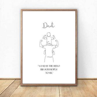 Father And Son Line Art Custom Canvas Gift For Hero Dad | Familywalldecor