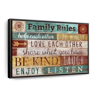 Elephant Family Rules Typography Canvas – Inspiring Quote Wall Art for Living Room Decor | Familywalldecor