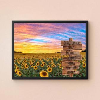 Custom Sunflower Field Canvas Print With Family Name | Familywalldecor