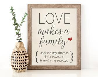 Love Make A Family Heartfelt Adoption Canvas Wall Art For New Parents | Familywalldecor