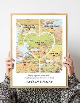 Thoughtful Christmas Family Gift Canvas: Custom 5-Place Heart Map For Long Distance Connections | Familywalldecor