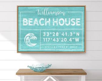 Large Beach House Canvas With Ocean Wave Design And Personalization | Familywalldecor