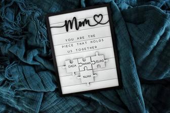 Touching Mother's Day Canvas Gift – 'Mom You Are The Piece That Holds Us Together' – Personalized Puzzle Design For Living Room Decor | Familywalldecor