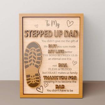 Touching Stepped Up Dad Wooden Sign - Personalized Father's Day Gift for Living Room Décor | Familywalldecor