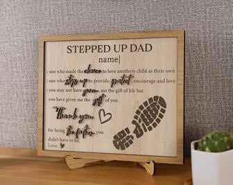 Thoughtful Personalized Step-Dad Wooden Sign From Kids - Father's Day Gift With Heartfelt Quote | Familywalldecor