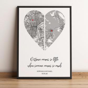 Personalized Anniversary Canvas For Long Distance Couples - Heart Map Design For Valentine's DéCor | Familywalldecor