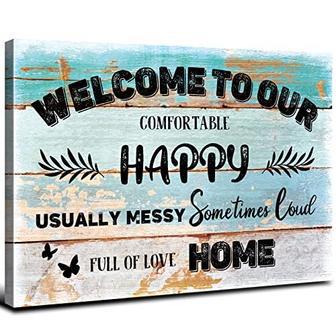 Rustic Farmhouse Welcome Canvas with Family Quotes Décor | Familywalldecor