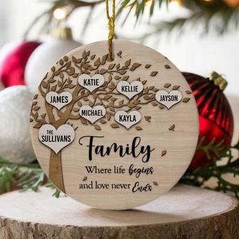 Family Tree Ceramic Christmas Ornament - 'Where Life Begins and Never Ends' Personalized Gift | Familywalldecor