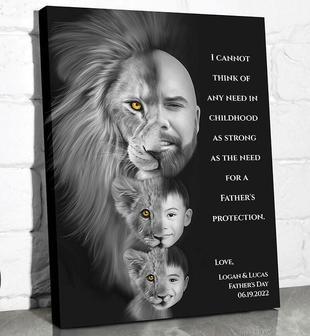 Personalized Lion Dad Canvas Gift For Father's Day - Thoughtful Family Portrait DéCor For Dad & Son | Familywalldecor