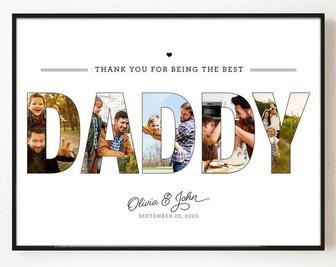 Heartfelt Daddy Photo Collage Canvas For Father Birthday - Personalized Gift For Dad's Room Decor Christmas Idea | Familywalldecor