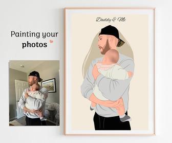 Faceless Dad And Daughter Canvas Portrait - Personalized Birthday Gift For Fathers - Unique Cartoon Art For Living Room Decor | Familywalldecor