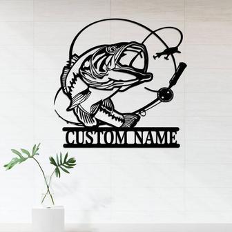 Bass Fishing Metal Wall Art For Dad - Personalized LED Sign For Man Cave, Fisherman Gift Decor | Familywalldecor