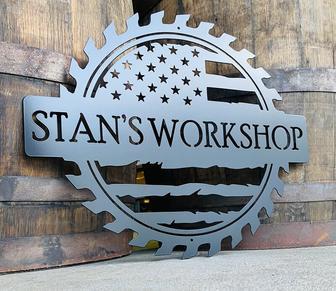 Personalized Dad Workshop Metal Sign With Tattered American Flag - Perfect Christmas Gift For Garage Or Shop Decor | Familywalldecor