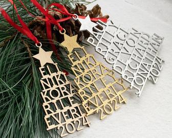 Personalized Wooden Ornament With Family Names For Tree Decoration - Thoughtful Christmas Gift | Familywalldecor