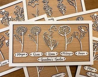 Grandma's Garden Wood Sign For Mother's Day Floral Gift - Custom Family Birth Flowers | Familywalldecor