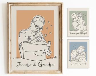 Personalized Grandpa Line Drawing Canvas - Thoughtful Father's Day Gift For Grandpas & Kids | Familywalldecor