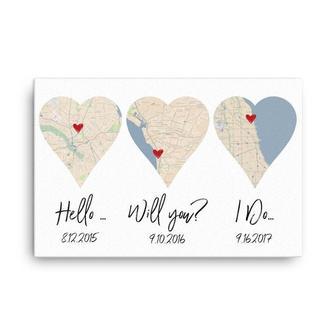 Personalized Our Love Story Canvas With Map Hearts - Celebrate First Anniversary With Special Dates Sign | Familywalldecor