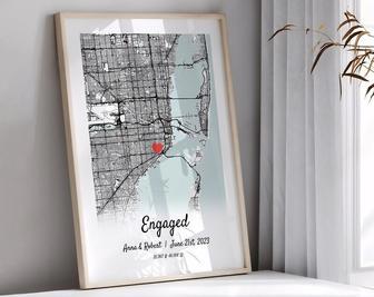 Thoughtful Engagement Gift Canvas With Custom Map For Newly Engaged Couple - Personalized Wedding DéCor | Familywalldecor