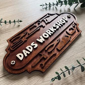 Personalized Dad Workshop Wood Sign - Rustic Plaque For Garage Or Shed, Fathers Day Gift For Him | Familywalldecor