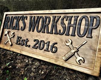 Personalized Dad Workshop Wooden Sign Gift For Him Father's Day, Man Cave Or Garage Decor | Familywalldecor